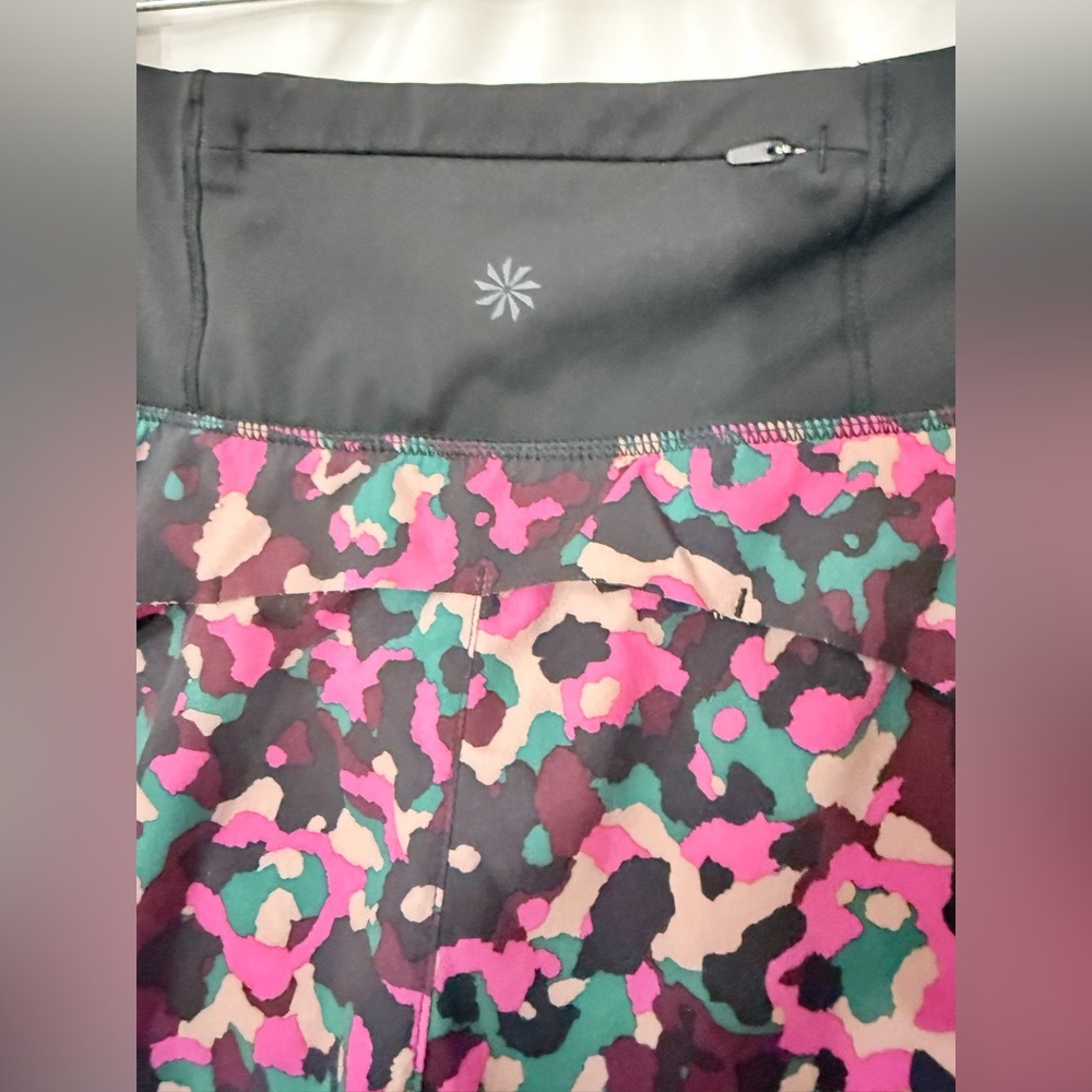 Athleta Running Free Colorful Camo Pattern With Black Waistband And Pockets - Picture 7 of 8